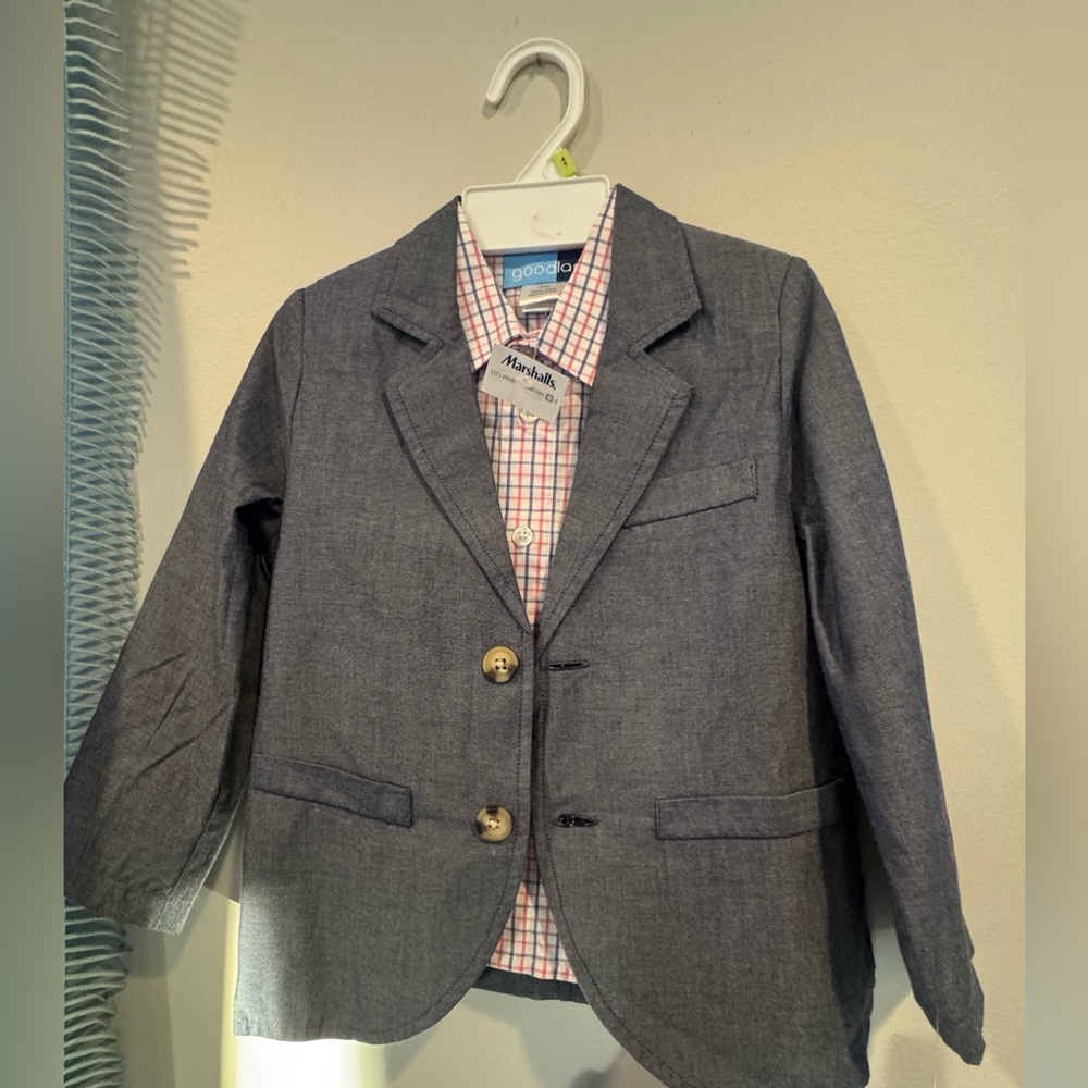 Good Lad Blue Blazer with Checkered Shirt. (2 Piece Blazer & Shirt) Boys 4T